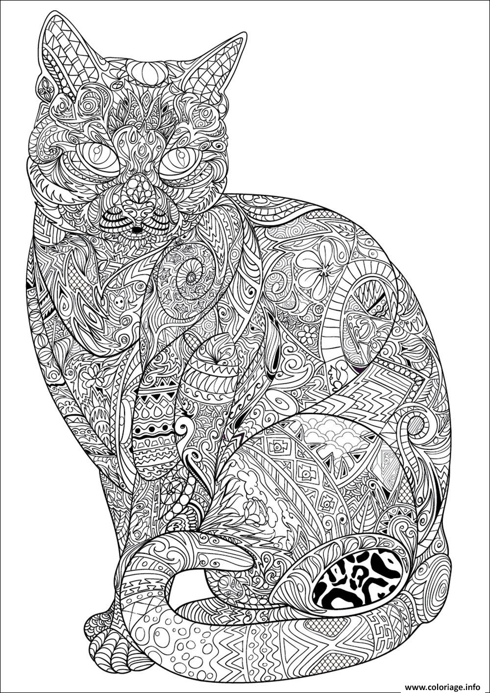 Coloriage Chat Adulte Difficile Antistress Animaux Dessin Adulte destiné Des Dessins Tres Dur