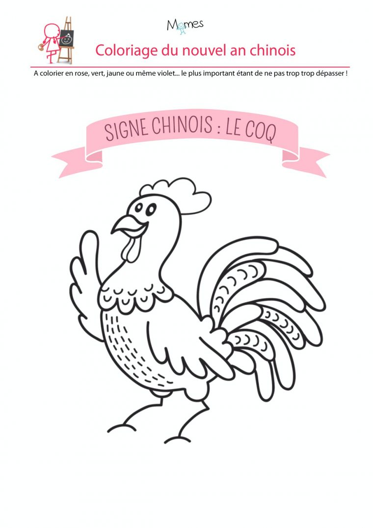 Coloriage Du Calendrier Chinois : Le Coq | Momes à Animaux Du Zodiaque Chinois Coloriage