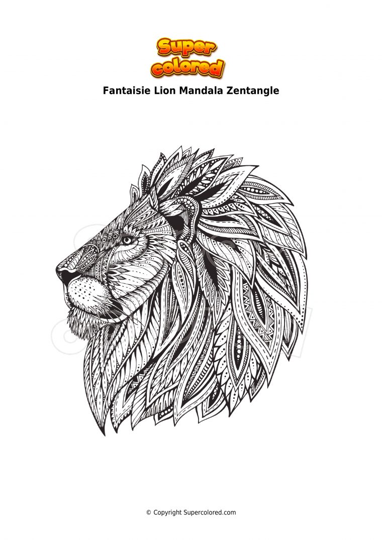 Coloriage Fantaisie Lion Mandala Zentangle – Supercolored à Coloriage Mandala Lion