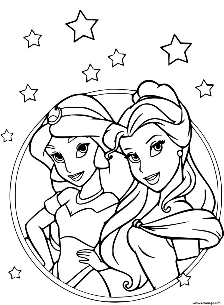 Coloriage Les Princesses Jasmine Dans Aladdin Et Belle Et La Bete avec Dessin A Colorier Facile Princesse