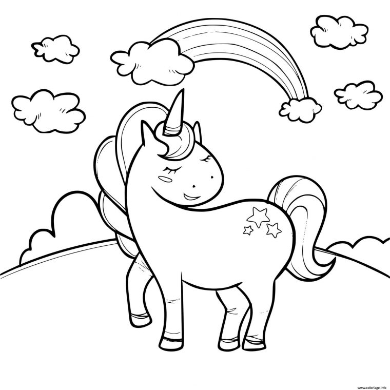 Coloriage Licorne Majestueuse Arc En Ciel Dessin Licorne Kawaii À Imprimer encequiconcerne Coloriage Licorne Kawaii Mandala