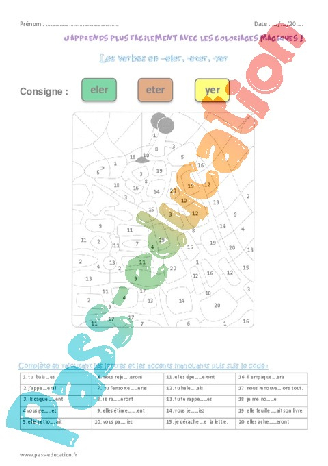 Coloriage Magique Autres Fiches – Conjugaison : Cm2 – Cycle 3 tout Coloriage Magique Passé Composé