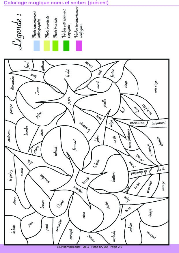 Coloriage Magique Noms Et Verbes (Présent) | Orthomalin tout Coloriage Magique C Ç