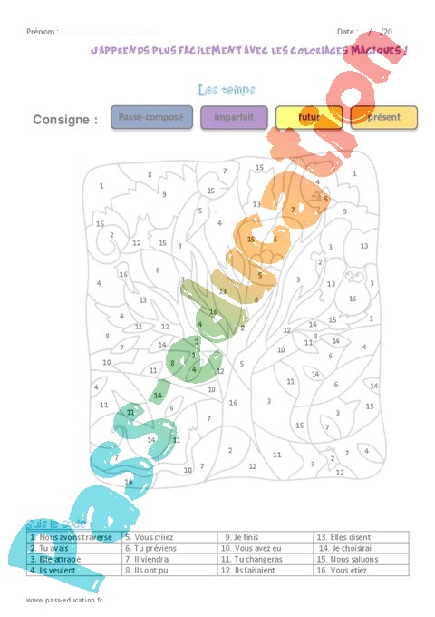 Coloriage Magique Passé, Présent, Futur : Ce2 – Cycle 2 intérieur Coloriage Magique Passé Composé