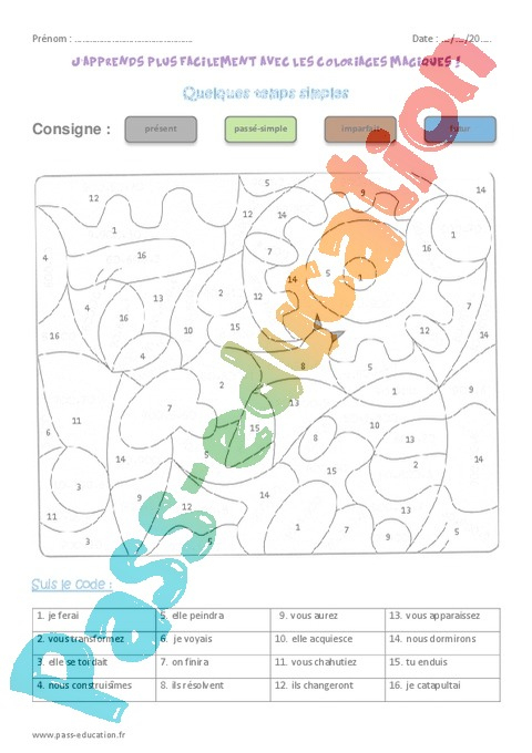 Coloriage Magique Passé, Présent, Futur : Cm1 – Cycle 3 serapportantà Coloriage Magique Passé Composé