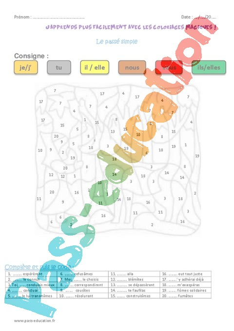 Coloriage Magique Passé Simple : Cm2 – Cycle 3 à Coloriage Magique Passé Composé