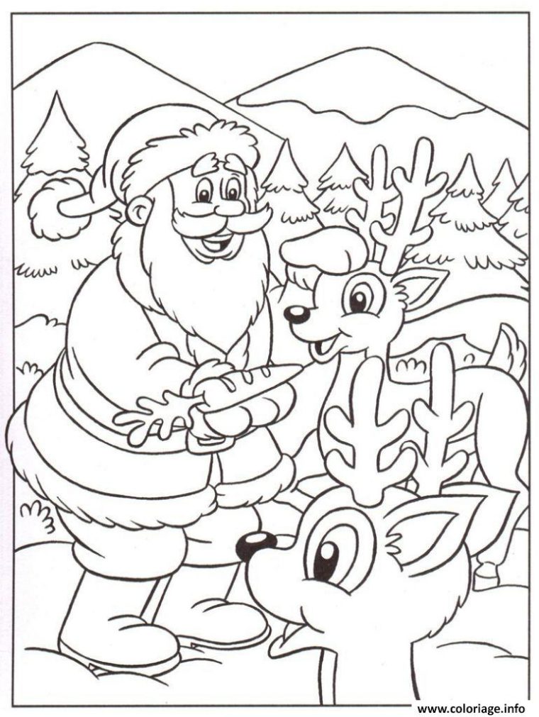 Coloriage Pere Noel Et Ses Rennes Dessin Noel À Imprimer tout Coloriage En Ligne Pere Noel