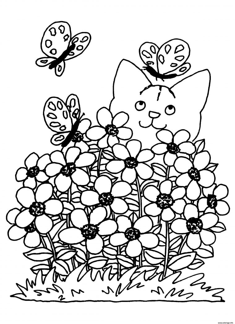 Coloriage Printemps Chat Fleurs Dessin Printemps À Imprimer concernant Coloriage Magique Printemps