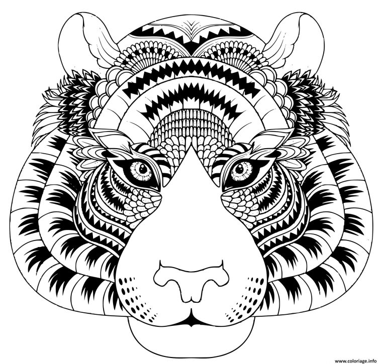 Coloriage Tete De Tigre Avec Details Zentangle Dessin Tigre À Imprimer destiné Dessin A Colorier Tigre Gratuit A Imprimer