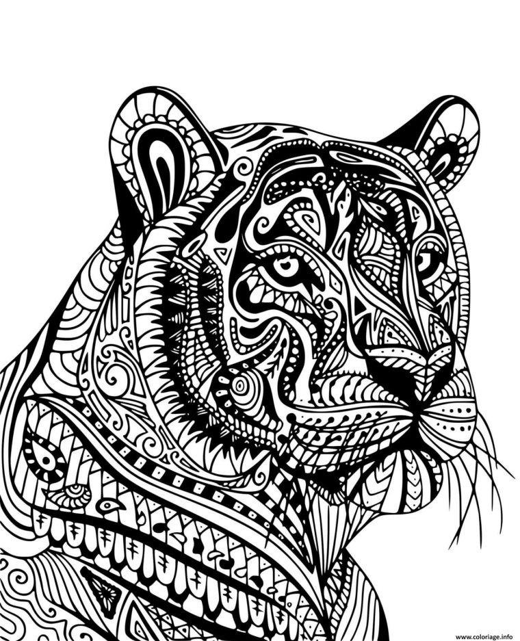 Coloriage Tigre Adulte Mandala De Profil – Jecolorie intérieur Dessin De Tigre A Colorier Et A Imprimer