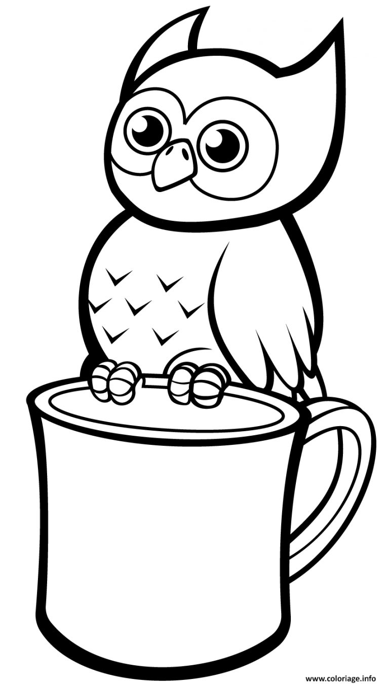 Coloriage Un Hibou Mignon Sur Une Tasse Dessin Animaux Mignon À Imprimer concernant Coloriage Animaux À Dessiner