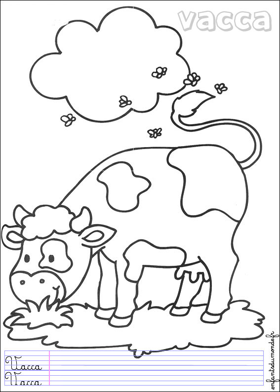 Coloriage Vache 3 .:. Coloriages Animaux De La Ferme En Italien encequiconcerne Coloriage Animaux Ferme