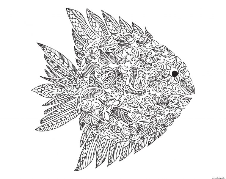 Coloriage Zentangle Poisson Mondes Aquatiques Dessin Adulte Animaux À avec Coloriage Magique Poisson