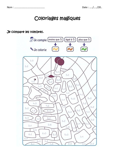 Comparer Des Nombres À 5 – Cp – Coloriage Magique À Imprimer – Pass encequiconcerne Coloriage Magique Quantités Maternelle