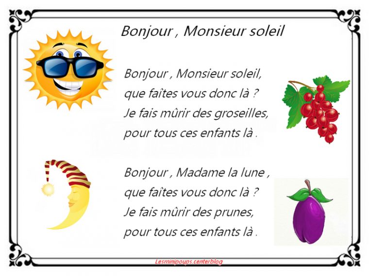 Comptine " Bonjour" – Chant: Bonjour Le Jour destiné Bonjur Monsieur Comment Ca Va