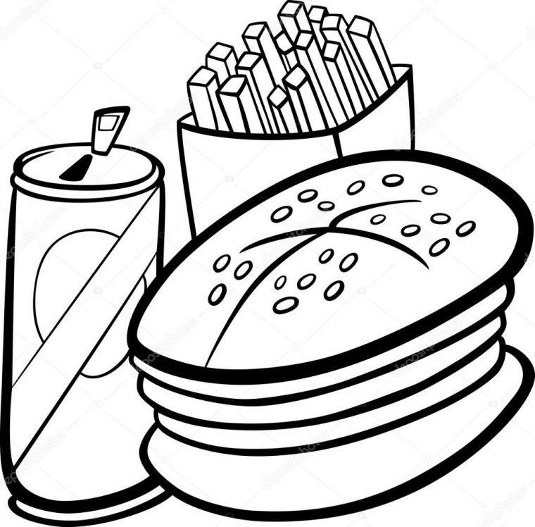 Desenho Animado Fast Food Para Colorir Livro Imagem Vetorial De pour Dessins A Colorier Hamburger Chat