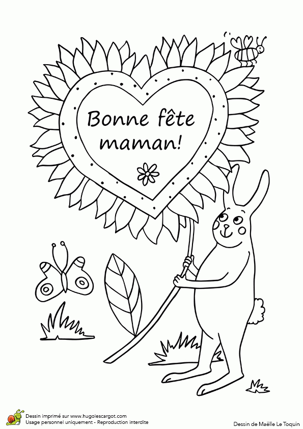 Dessin À Colorier D'Un Lapin Tenant Un Grand Cœur Fleuri Pour La Fête encequiconcerne Hugo L&#039;Escargot Coloriage Fete Des Peres