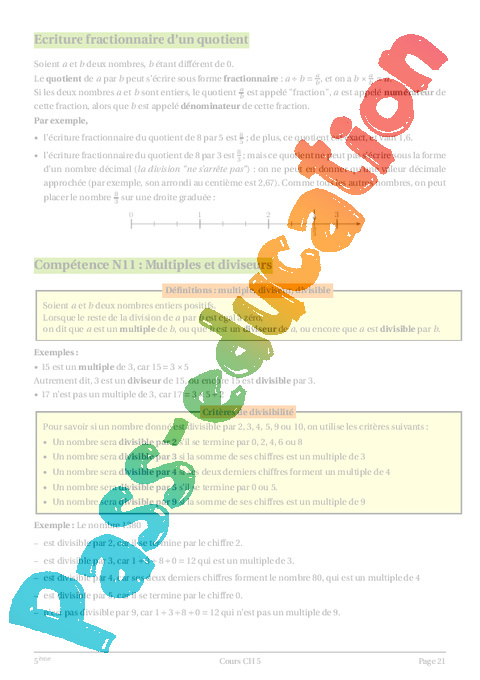 Fractions – Cours – Exercices – Mathématiques : 1Ere Secondaire – Pass dedans Fiche Pacdagogique 1Ere Annee Secondaire Math