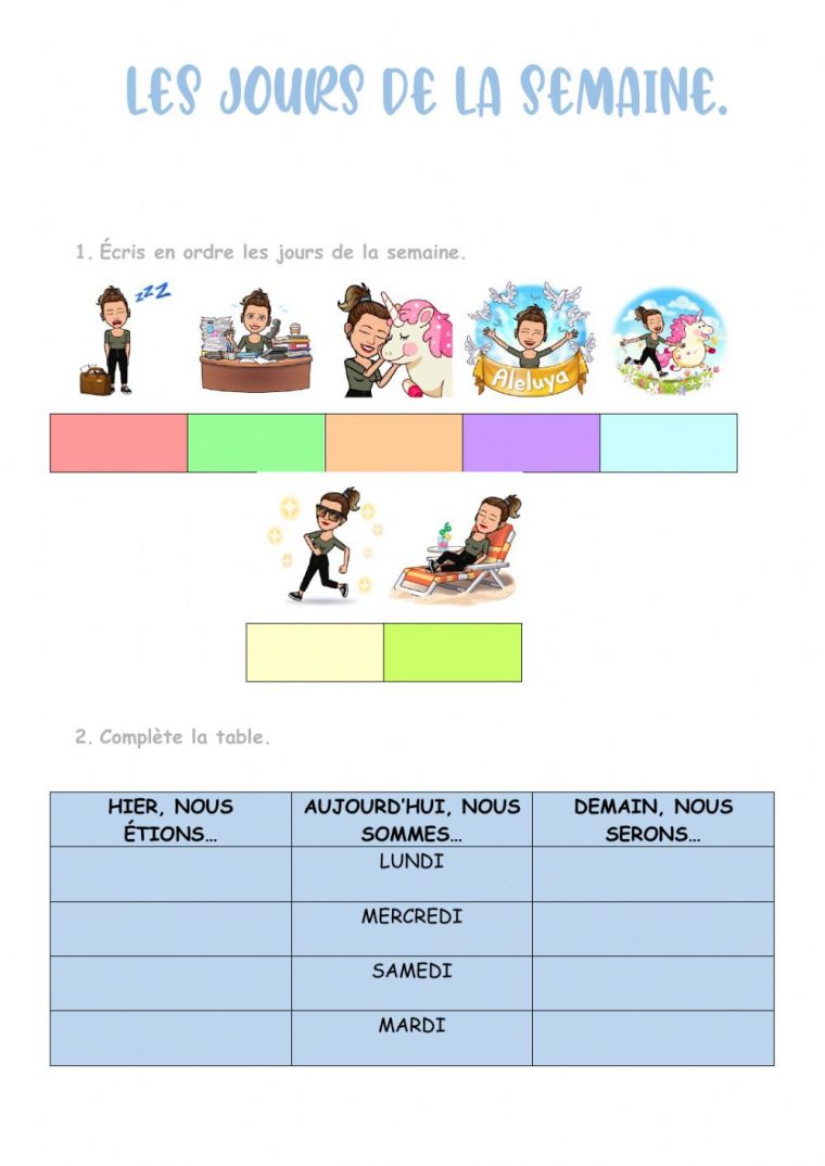 Les Jours De La Semaine Activity For 3º, 4º, 5º, 6º intérieur Coloriage Maternelle Pdf 8 Mois