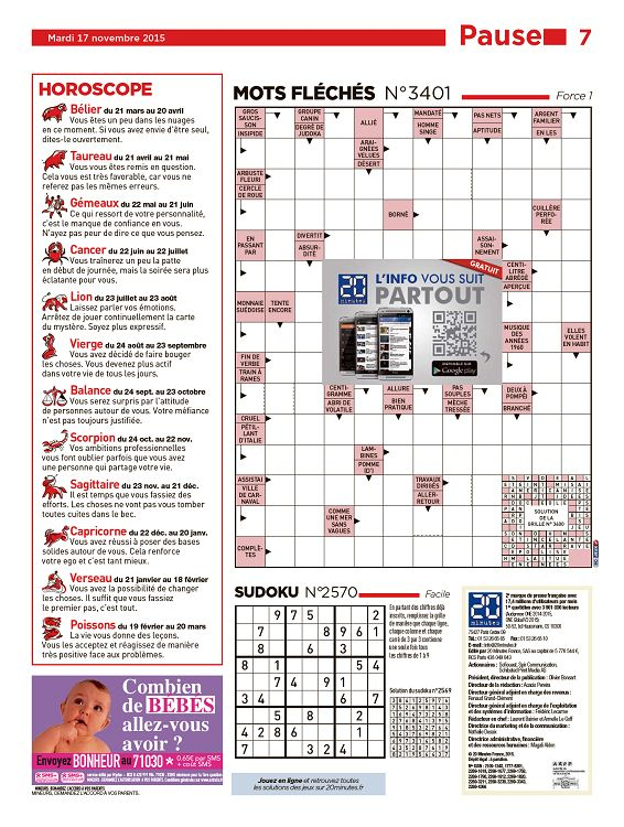 Mots Fleches Force 1 20 Minutes – Grille De Mots Fléchés intérieur Mots Flacchacs Notre Temps Force 2