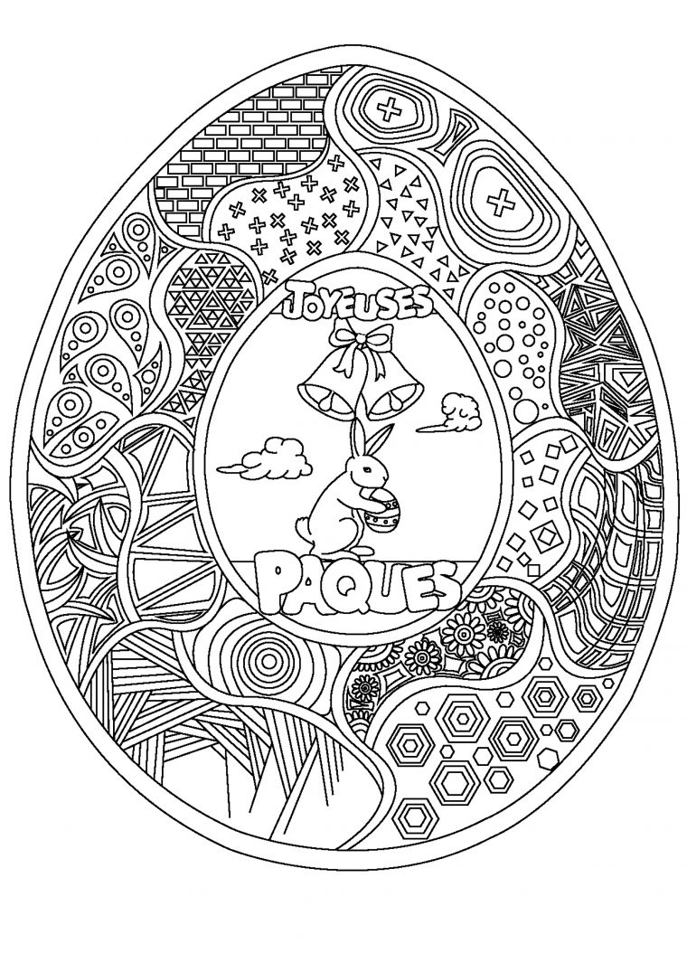 Oeuf De Pâques : Lapin Et Cloches – Pâques – Coloriages Difficiles Pour dedans Jeux De Coloriage De Mandala Pour Adulte