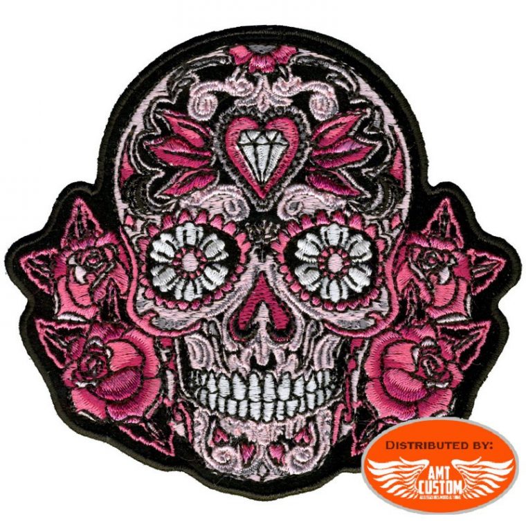 Patch Écusson Lady Tête De Mort Mexicaine Rose intérieur Dessin Tete De Mort Rose