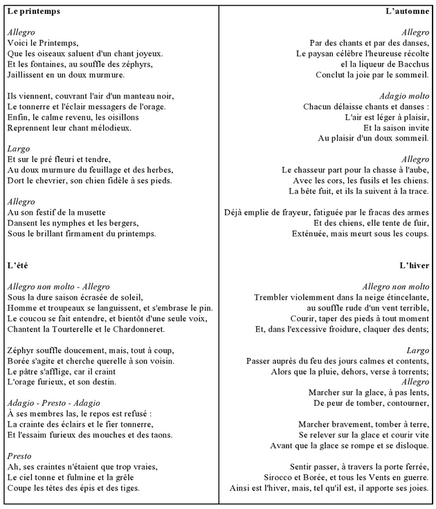 Poesie 4 Saisons Vivaldi intérieur Fleenso /Chansons Sur L&#039;Hiver