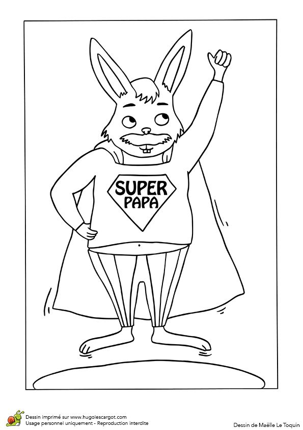 Portrait À Colorier De Super Papa Lapin | Coloriage Fete Des Peres dedans Hugo L&#039;Escargot Coloriage Fete Des Peres