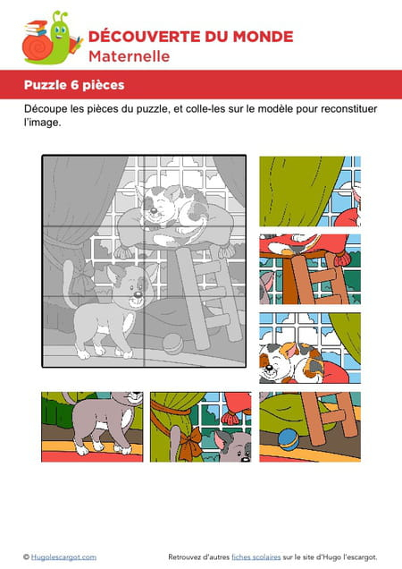 Puzzle 6 Pièces, Deux Petits Chats à Hugo L'Escargot Découpage