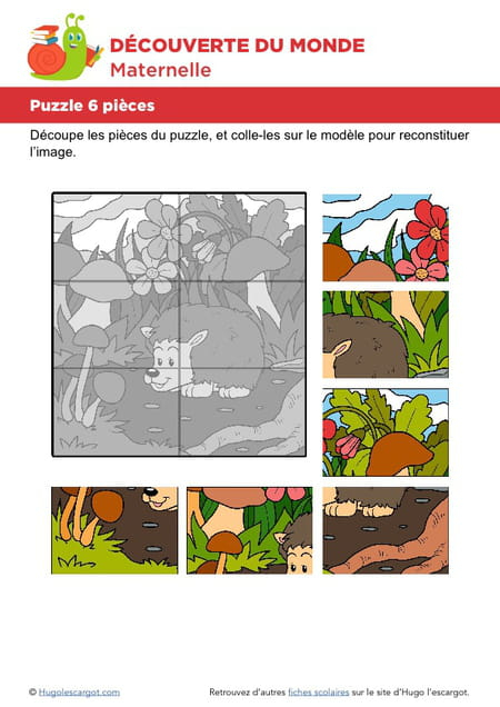 Puzzle 6 Pièces, Hérisson Tout Mignon dedans Hugo L'Escargot Découpage