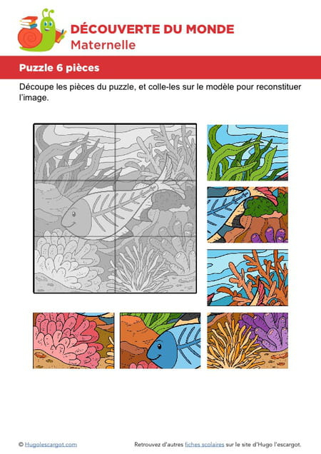 Puzzle 6 Pièces, Le Petit Poisson Bleu concernant Hugo L'Escargot Découpage