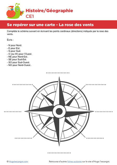 Se Repérer Sur Une Carte, Exercices Sur La Rose Des Vents concernant Hugo L&#039;Escargot 4Eme