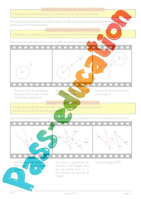 Symétrie Centrale – Cours – Exercices – Géométrie – Mathématiques intérieur Fiche Pacdagogique 1Ere Annee Secondaire Math