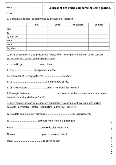 Verbes Du 2E Et 3E Groupe – Présent – 6Ème – Exercices Corrigés – Pass destiné Dormir Au Present De Lindicatif