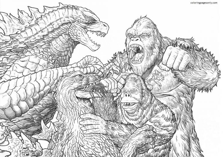 godzilla vs king kong coloring page