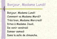 bonjour madame lundi comptine