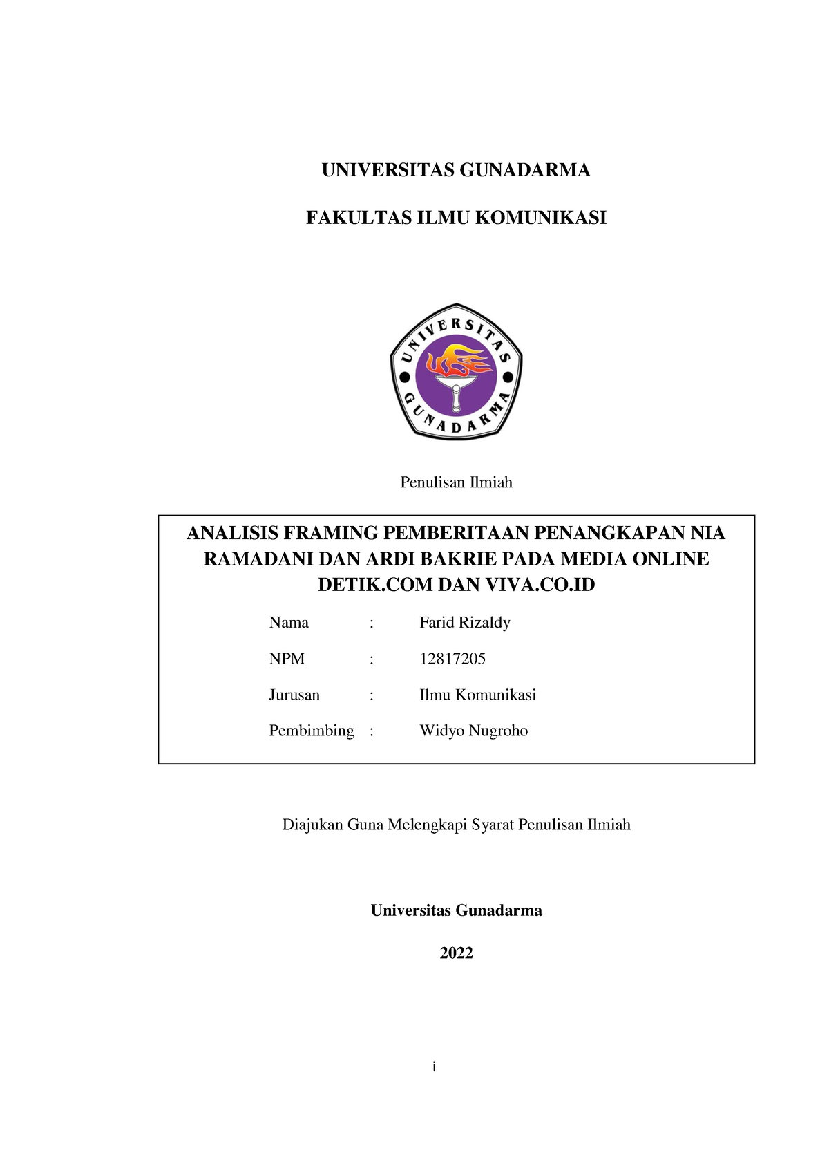 PI Farid Rizaldy - framing - i UNIVERSITAS GUNADARMA FAKULTAS ILMU