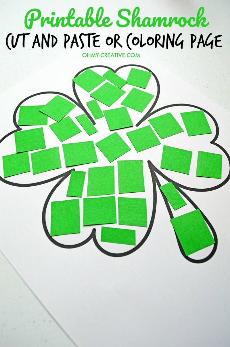 Cut And Paste Shamrock Template or Coloring Page - Oh My Creative