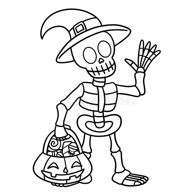 Skeleton Halloween Isolated Coloring Page for Kids Stock Vector